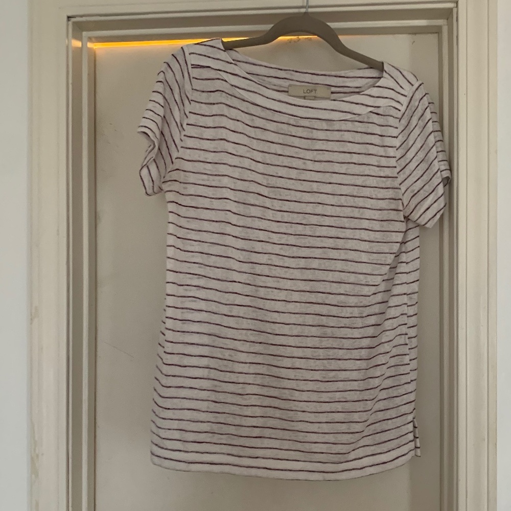 LOFT Boatneck Purple Striped Short Sleeve T-Shirt